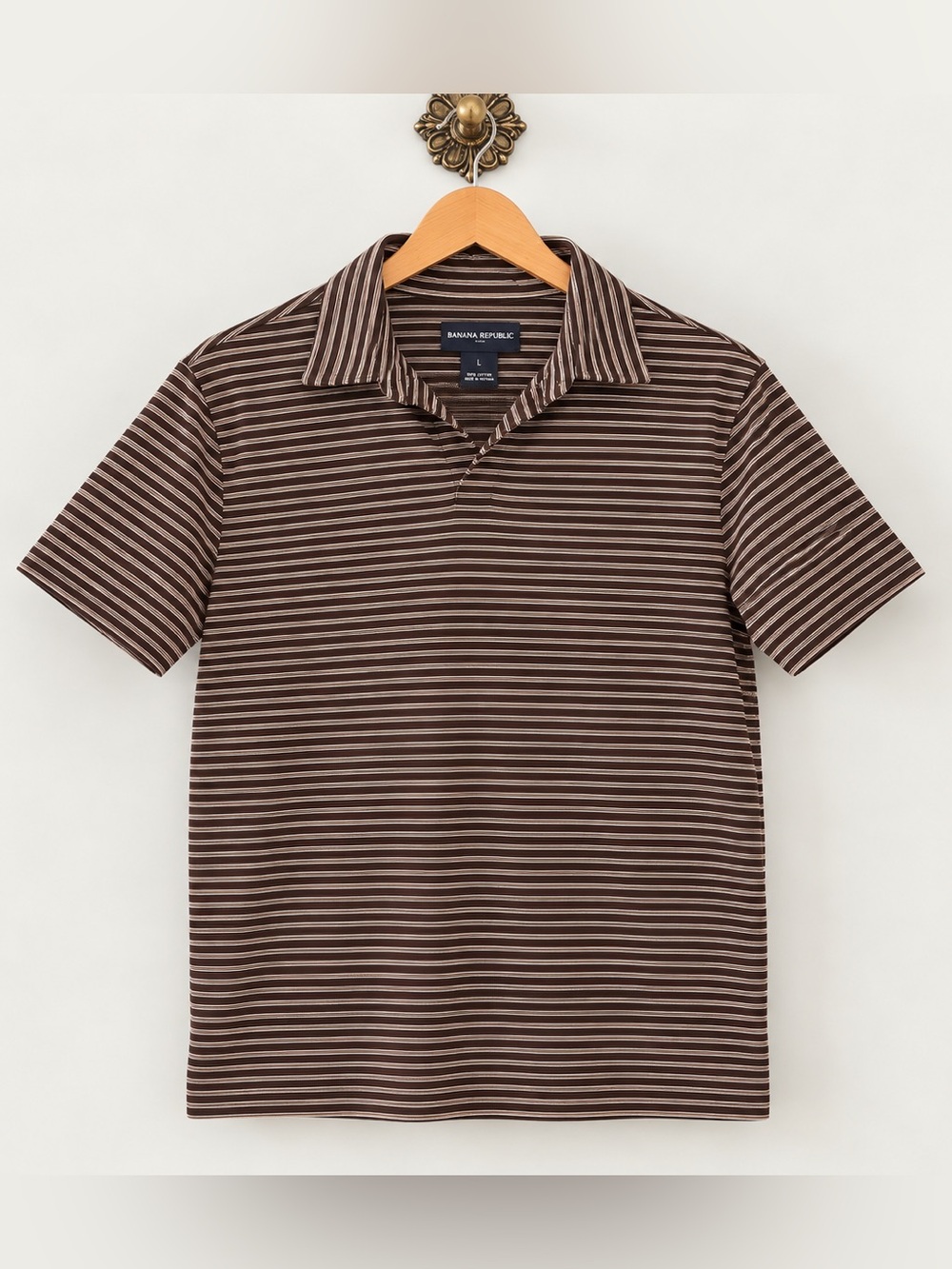 Banana Republic Men’s Large Brown Striped Short Sleeve Polo Shirt